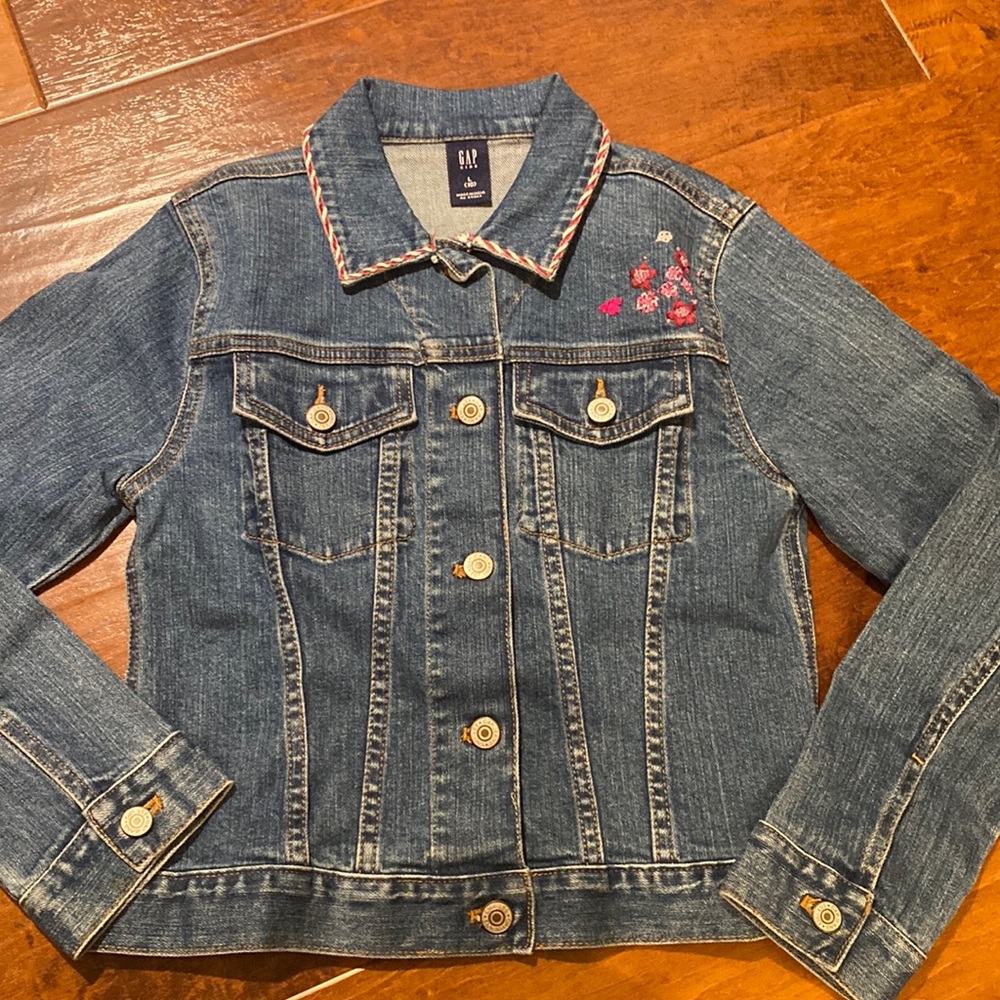 Gap Kids Denim Floral Embroidered Jacket